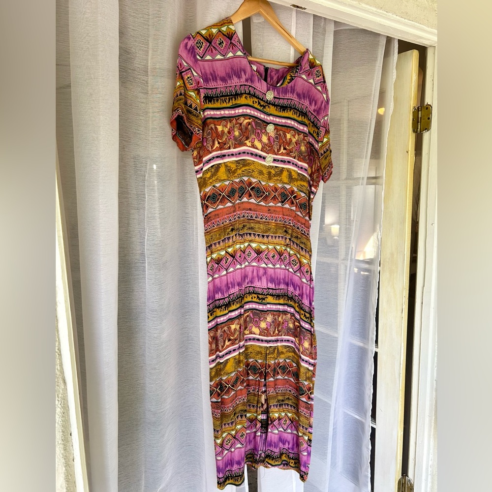 Nina Piccalino colorful vintage Aztec print maxi dress size 16 - Picture 2 of 8